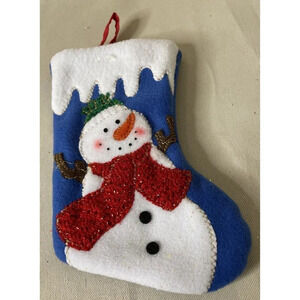 Christmas Holiday Blue Small Snowman Winter Stocking NEW 6 Inch‎